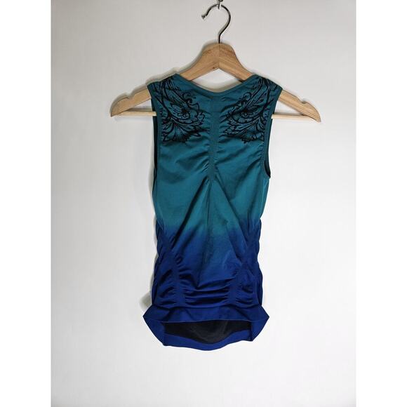 Athleta Women’s Blue Tank Ombré Dip Dye Size Small Rouched - Picture 3 of 3